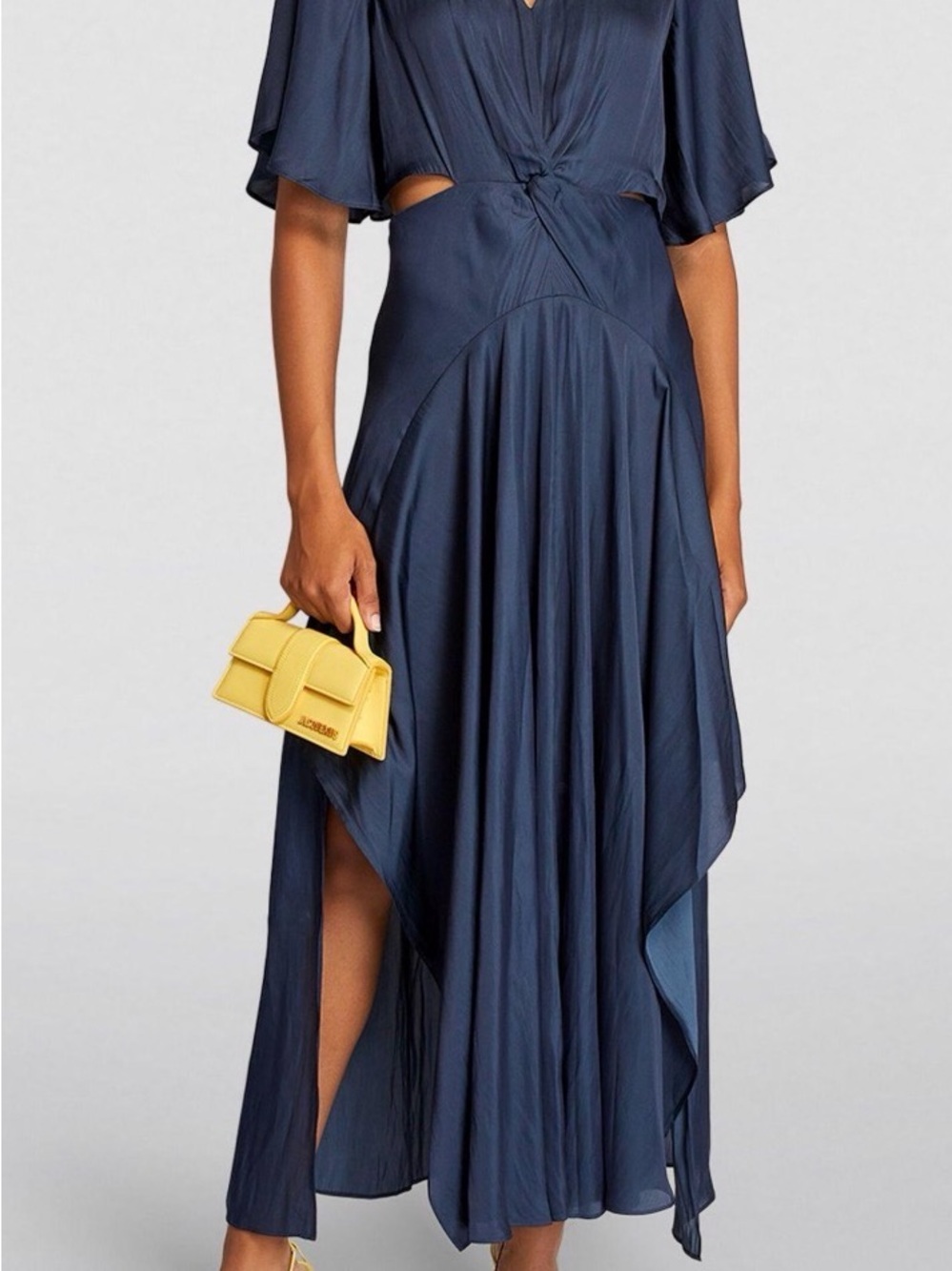Maje Navy Satin Scarf Maxi Dress